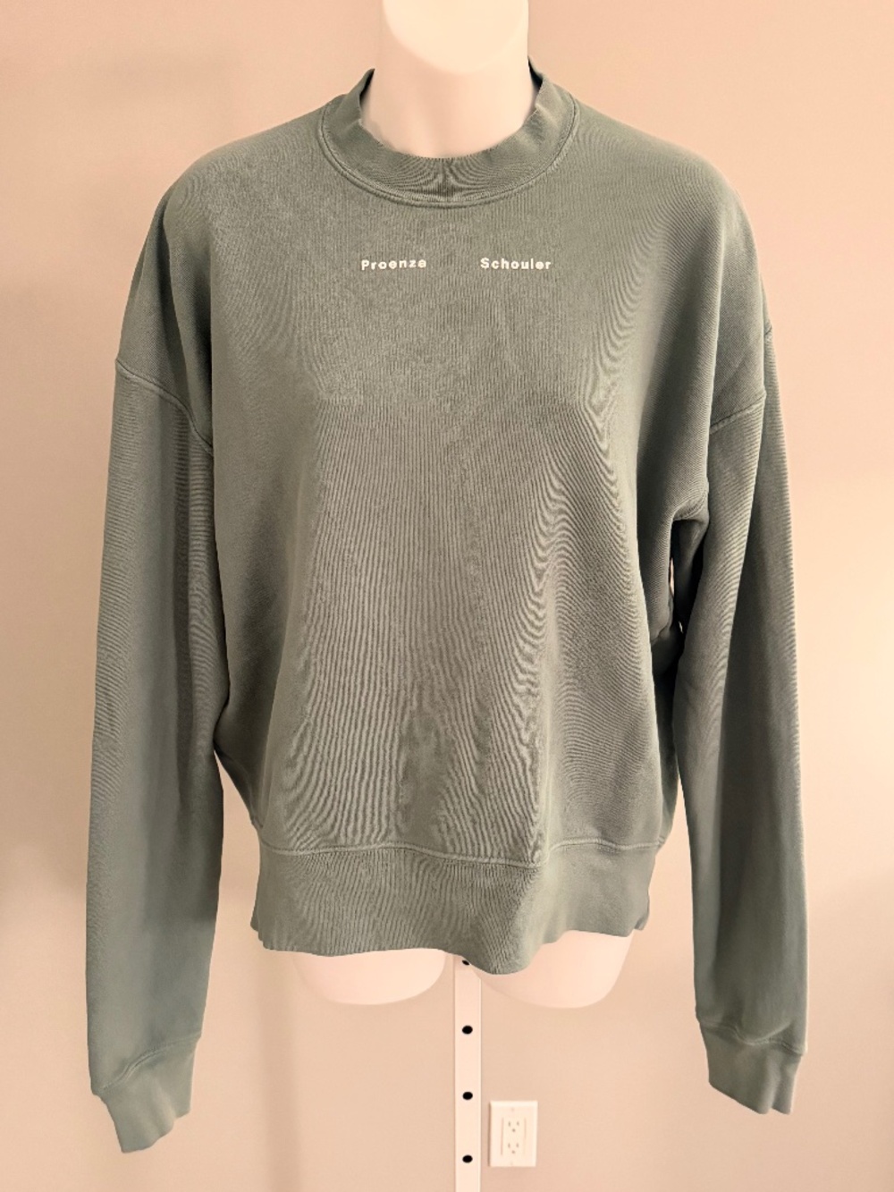 PROENZA SCHOULER Blue Green Logo Split Neck Sweatshirt Sz S $300